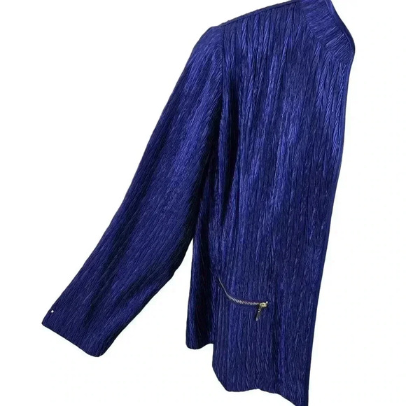 Chicos 2 Lg NWT Crinkle Shine Carbon Blue Jacket MSRP 119.00 Blazer Careerwear - Picture 7 of 16